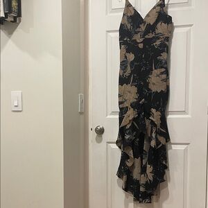 Lulu's Black and Tan Floral High Low Dress